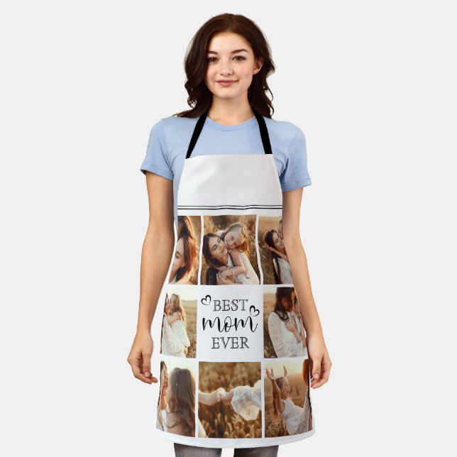 Modern Elegant Best Mom Ever Custom Photo Collage Apron (Worn)
