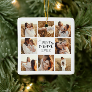 Modern Elegant Best Mom Ever Cute Photo Collage Ceramic Ornament