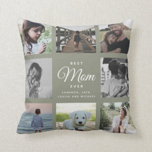 Modern Elegant Best Mom Ever Cute Photo Collage Throw Pillow