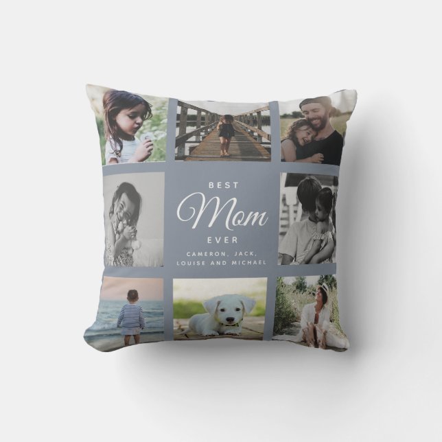 Modern Elegant Best Mom Ever Family Photo Collage Throw Pillow (Front)