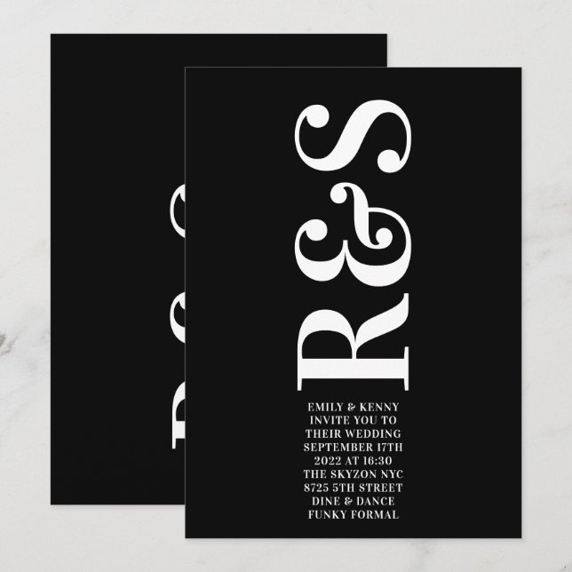 Modern Elegant Big Monogram Bold Simple Wedding Invitation (Front/Back)