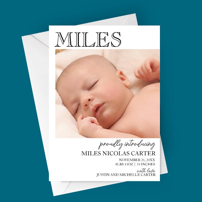 Modern Elegant Birth Announcement (Classic and Modern Photo Baby Birth Announcement Card)