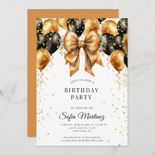 Modern Elegant Birthday Party Black Gold On White Invitation