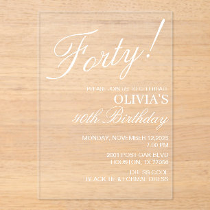Modern Elegant Birthday Party White Text Acrylic I Invitations