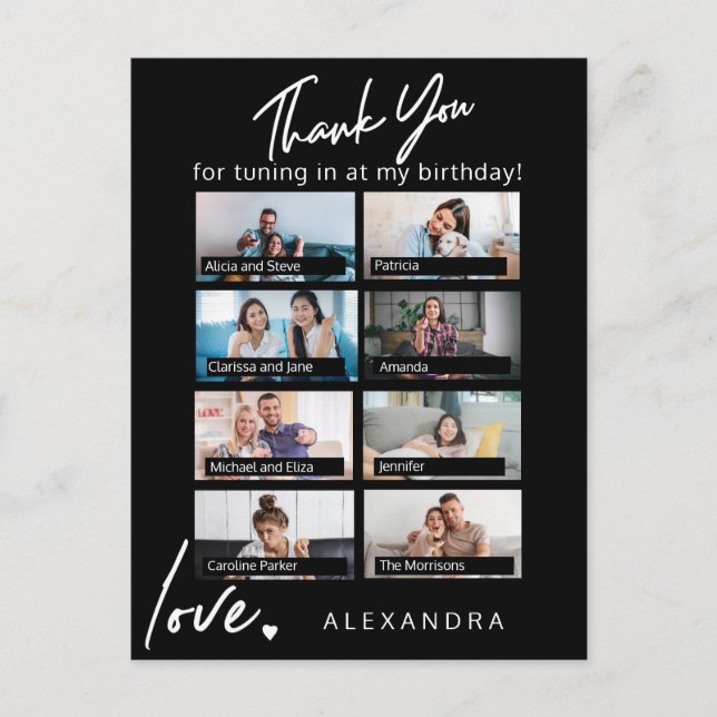 Modern elegant birthday thank you photo collage postcard (Front)