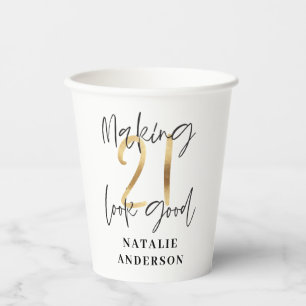 modern elegant black and gold 21st birthday party  paper cups