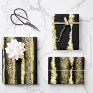 Modern Elegant Black and Gold Christmas Wrapping Paper Sheet