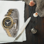 Modern Elegant Black and Gold Custom Name Two Tone Watch<br><div class="desc">Modern Elegant Black and Gold Custom Name Two Tone Watch Discover timeless elegance with the Modern Elegant Black and Gold Custom Name Two-Tone Watch, a personalized accessory crafted for those who appreciate luxury and style. Featuring a sleek black face paired with sophisticated gold-tone accents, this watch makes a refined statement....</div>