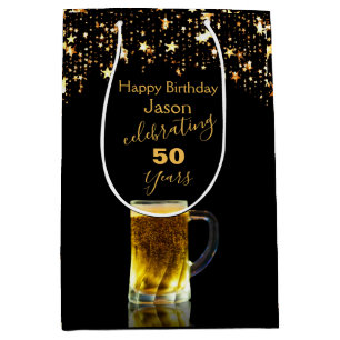 Modern Elegant Black and Gold Glitter Medium Gift Bag