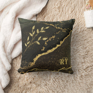 Modern Elegant Black and Gold Marbled  Throw Pillow