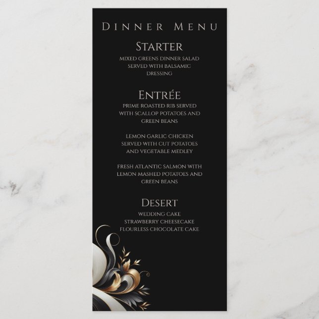 Modern Elegant Black and Gold  Menu (Front)