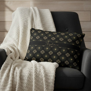 Modern Elegant Black And Gold Monogram Name Accent Pillow