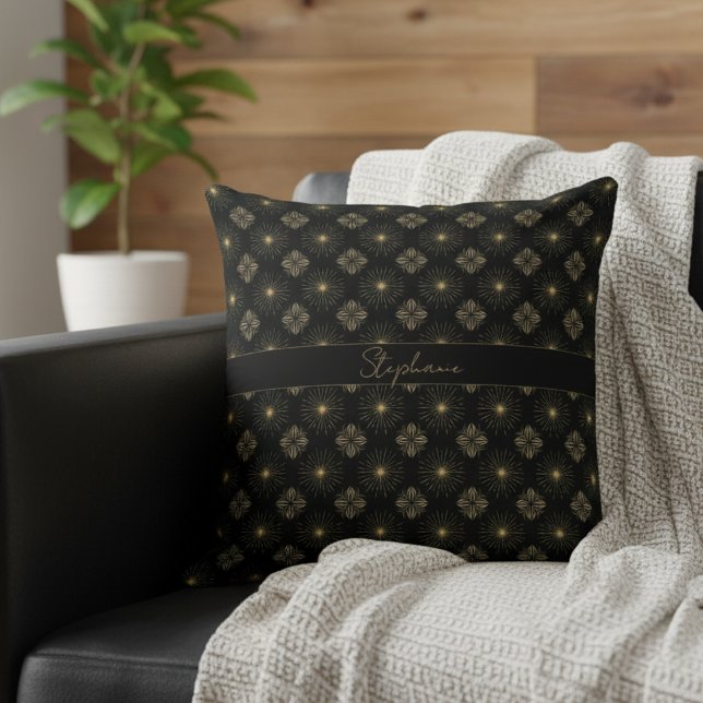Modern Elegant Black And Gold Monogram Name Throw Pillow (Creator Uploaded)
