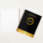 Modern elegant black and gold professional planner<br><div class="desc">Modern elegant black and gold personal,  business planner.
Add your own name,  logo and text at the front to personalize.</div>
