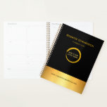 Modern elegant black and gold professional planner<br><div class="desc">Modern elegant black and gold personal,  business planner.
Add your own name,  text,  logo and website to personalize.</div>
