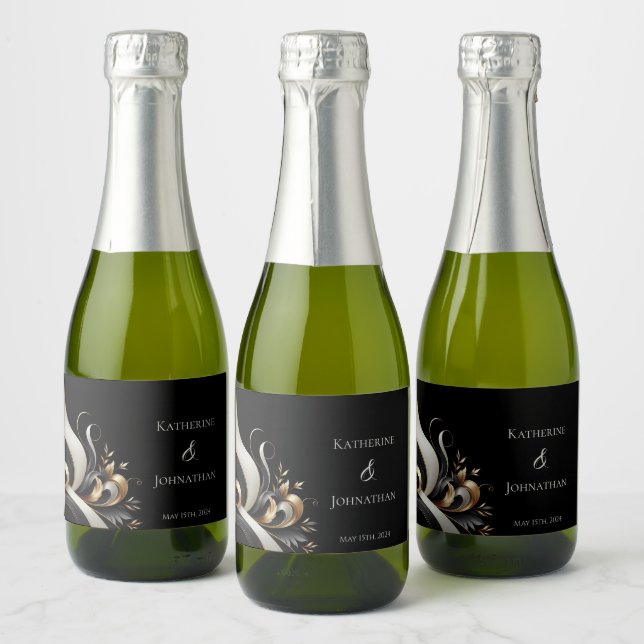 Modern Elegant Black and Gold  Sparkling Wine Label (Bottles)