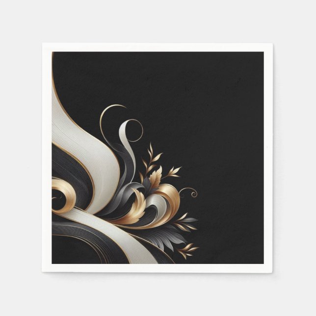 Modern Elegant Black and Gold Wedding Napkin (Front)