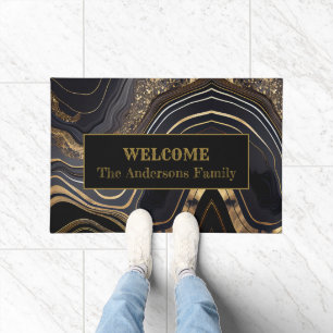 Modern Elegant Black and Gold Welcome  Doormat