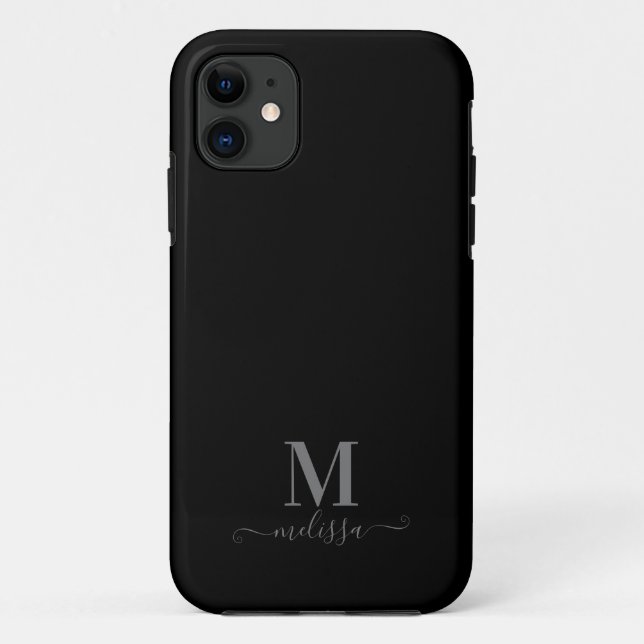 Modern Elegant Black and Grey Monogrammed Case-Mate iPhone Case (Back)