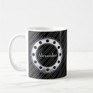 Modern Elegant Black and Grey Striped Coffee Mug
