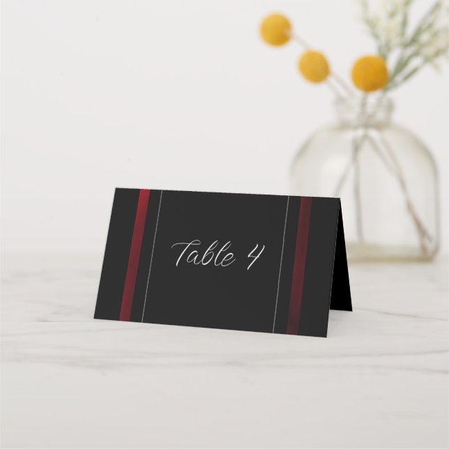Modern Elegant Black and Red Place Card (Front)