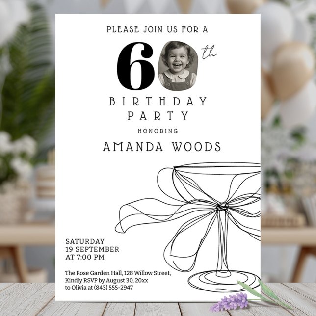 Modern elegant black and white 60th birthday party invitation (Creator Uploaded)