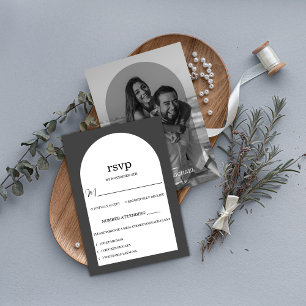Modern Elegant Black And White Arch Photo Wedding  RSVP Card