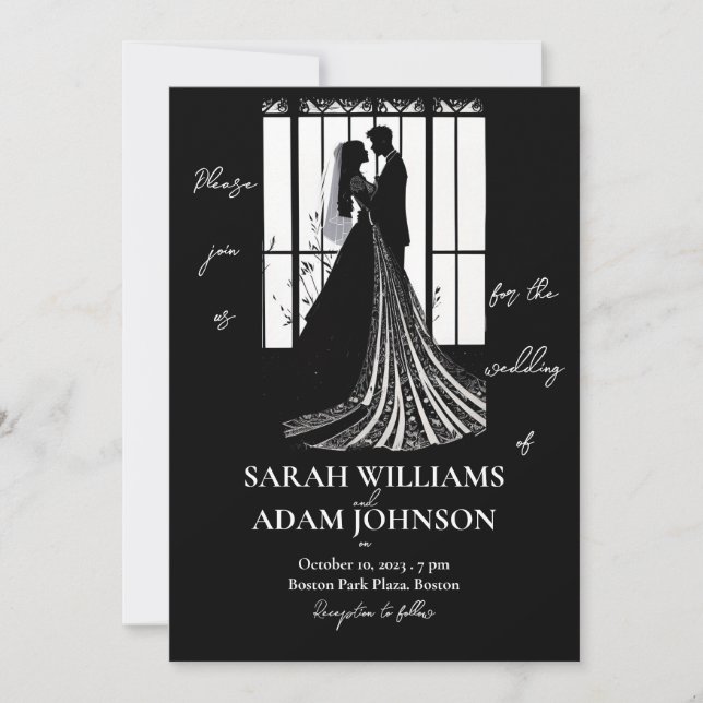 Modern Elegant Black and White Botanical Wedding Invitation (Front)