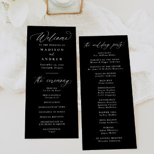 Modern Elegant Black and White Calligraphy Wedding Program