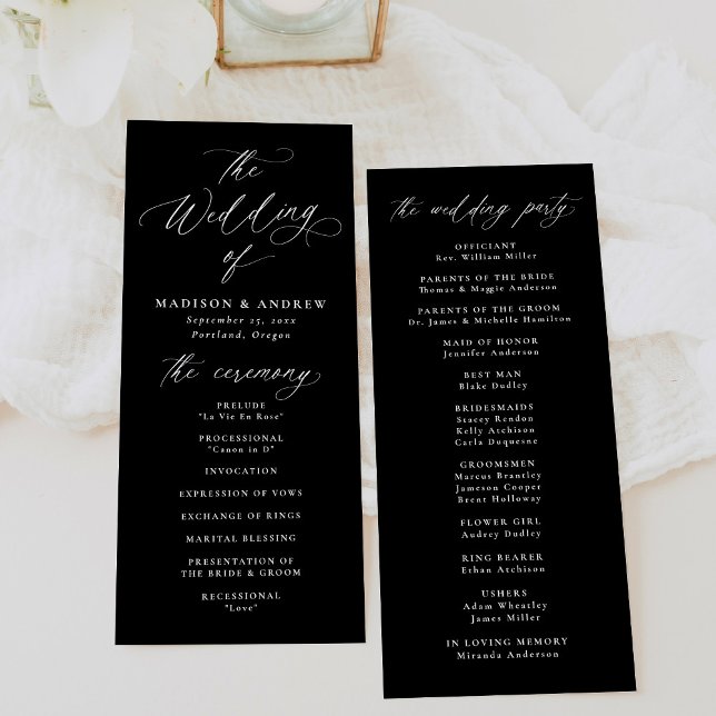 Modern Elegant Black and White Calligraphy Wedding Program (Creator Uploaded)