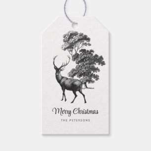 Modern Elegant Black and White Deer Toile Woodland Gift Tags