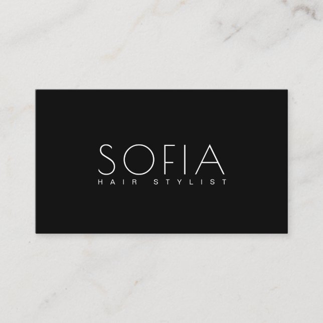 Modern Elegant Black and White Hair Stylist Business Card (Front)