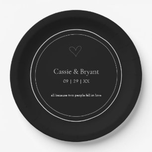 Modern Elegant Black and White Minimal Wedding Paper Plate