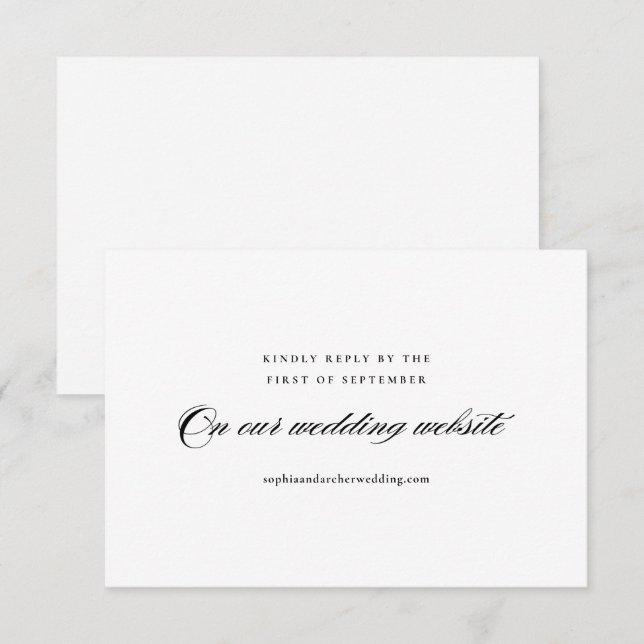 Modern Elegant Black and White Minimalist Wedding RSVP Card (Front/Back)