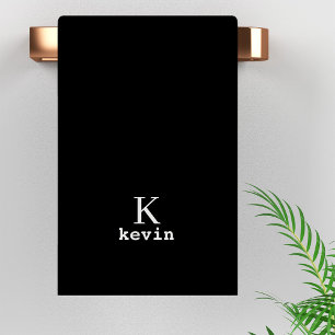 Modern elegant black and white monogram name bath towel set