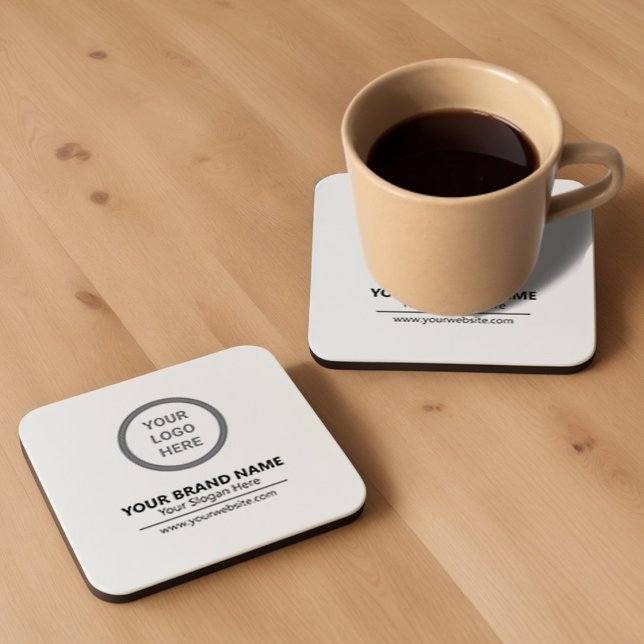 Modern Elegant Black and White Personalized Logo Square Paper Coaster (Creator Uploaded)