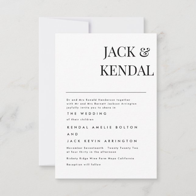 Modern Elegant Black And White Personalized RSVP Card (Front)