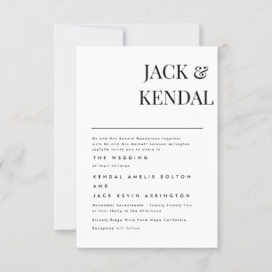 Modern Elegant Black And White Personalized RSVP Card