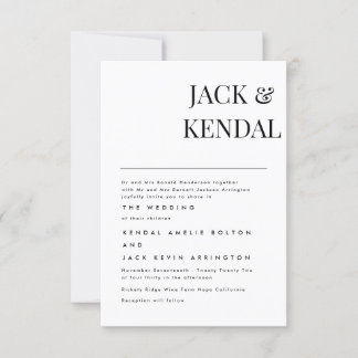 Modern Elegant Black And White Personalized RSVP Card