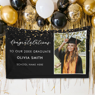 Modern Elegant Black and White Photo Graduation Banner