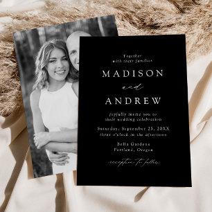 Modern Elegant Black and White Photo Wedding Invitation