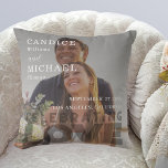 Modern Elegant Black And White Photo Wedding Throw Pillow<br><div class="desc">Introducing our modern elegant dark photo wedding design, perfect for couples who want to add a touch of sophistication to their big day. This photo wedding design features a whimsical dark photo that perfectly captures the love between the couple. The modern minimalist design is complemented by a simple elegant script...</div>