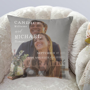 Modern Elegant Black And White Photo Wedding Throw Pillow