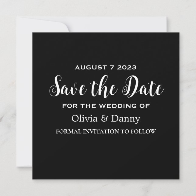 Modern Elegant Black and White Save The Date Invitation (Front)