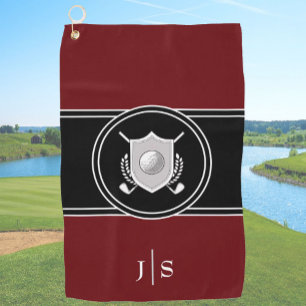 Modern Elegant Black and White Stylish Monogrammed Golf Towel
