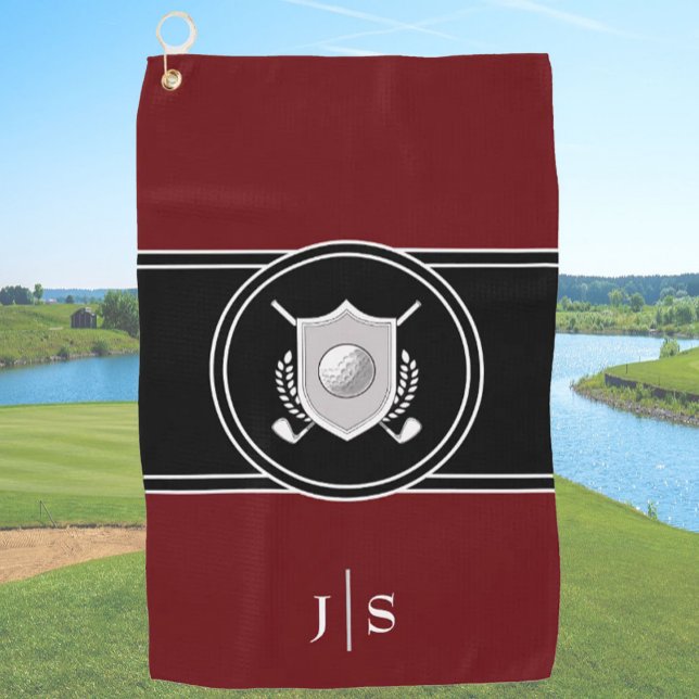Modern Elegant Black and White Stylish Monogrammed Golf Towel (Creator Uploaded)