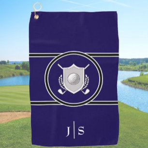 Modern Elegant Black and White Stylish Monogrammed Golf Towel
