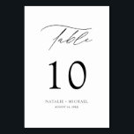 Modern Elegant Black And White Table Ten Wedding Table Number<br><div class="desc">This modern and elegant table number is the perfect addition to your wedding reception. The whimsical typography and black and white colour scheme give it a touch of sophistication and style. The hand lettered calligraphy script adds a personal touch to your big day. Simply click "Personalize" to add your own...</div>
