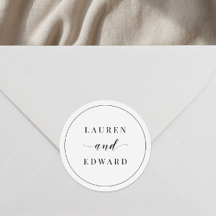 Modern Elegant Black and White Wedding Classic Round Sticker