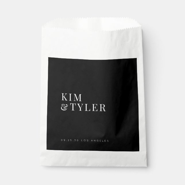 Modern elegant black and white wedding favour bag (Front)
